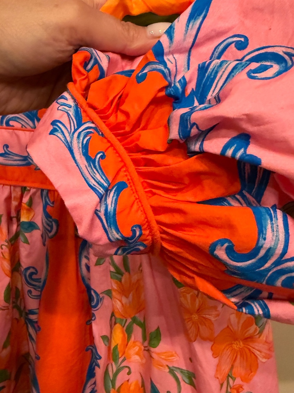 Farm Rio 🍊Vibrant Pink & Orange Floral Mini Dress Size SMALL EUC - Picture 8 of 11